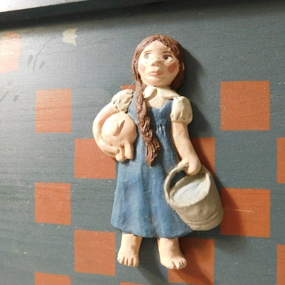 Vintage Miniature Milk Bottles with Crate Farm Girl on Wood Checkerboard - Picture 4 of 6